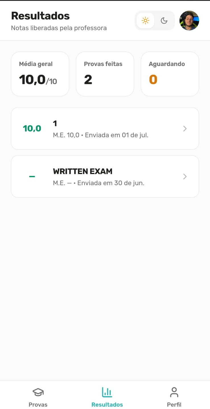 Tela de notas do aluno na plataforma da Reason School